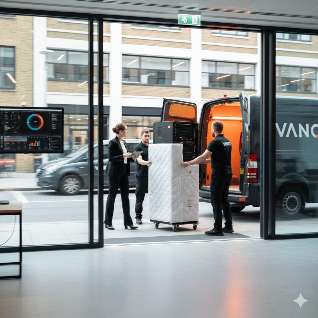 Office furniture prepared for relocation near Aldgate